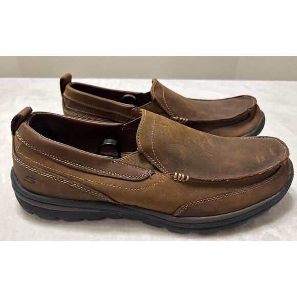 SKECHERS Men’s Size 12 Extra Wide Brown Superior Gains Moc Toe Slip On Leather - Picture 1 of 10